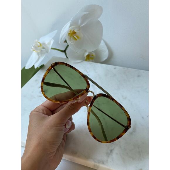 NEW Gucci GG0672S Havana Brown Green Lens Aviator Sunglasses